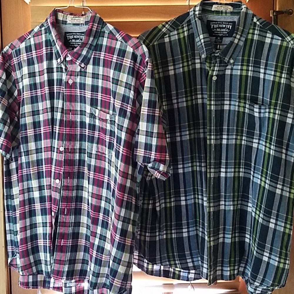 Two Men's Ivy Brand Madras plaid shirts xl